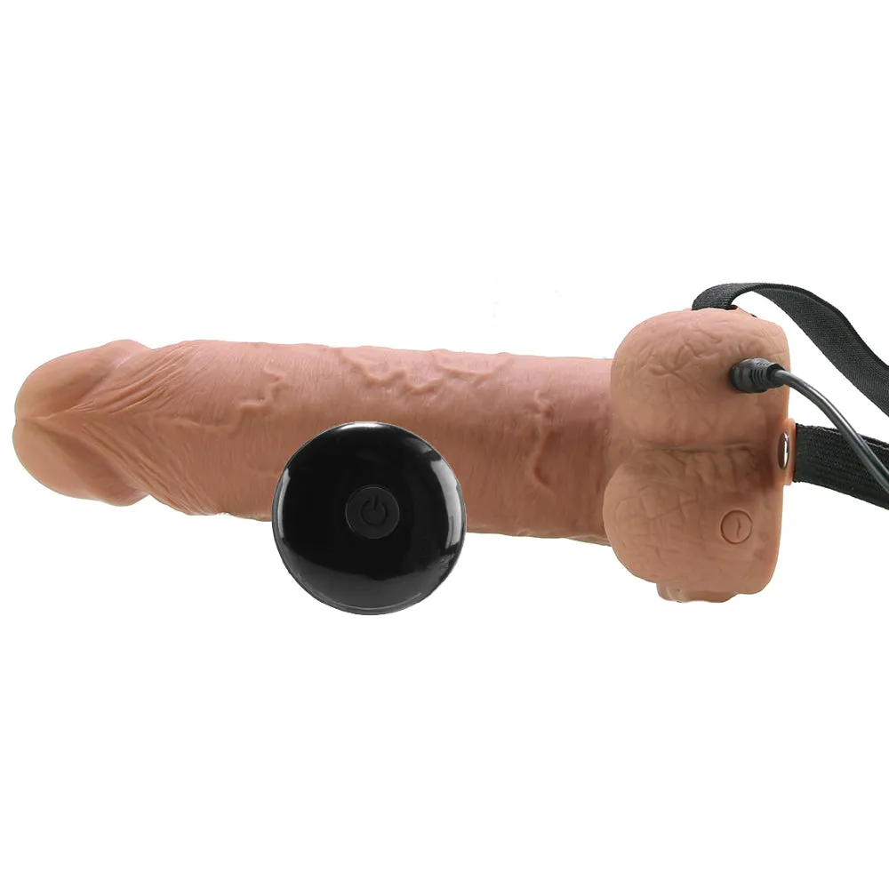 Pipedream Fetish Fantasy Series Rechargeable Remote-Controlled Vibrating 7 in. Hollow Strap-On With Balls Tan/Black