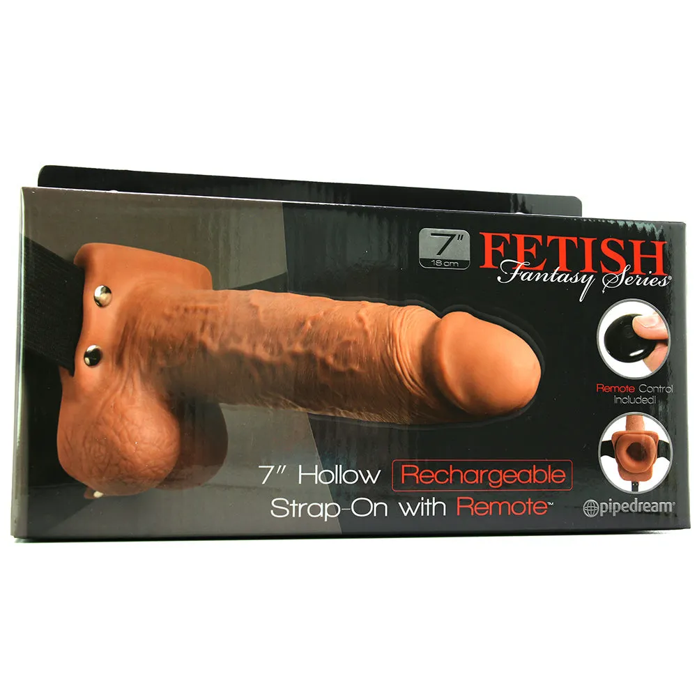 Pipedream Fetish Fantasy Series Rechargeable Remote-Controlled Vibrating 7 in. Hollow Strap-On With Balls Tan/Black