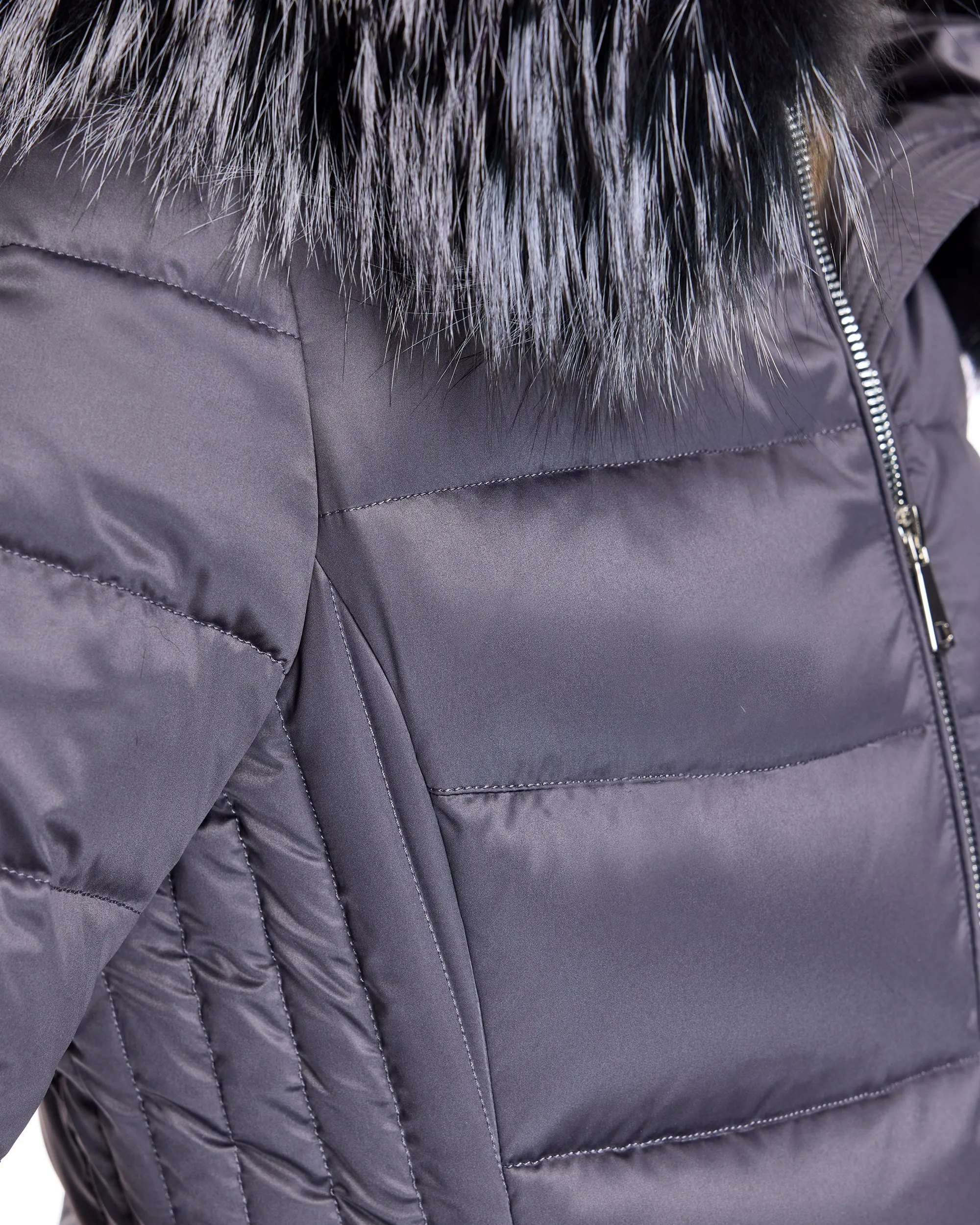 Polyester Jacket with Detachable Fox Trimmed Hood