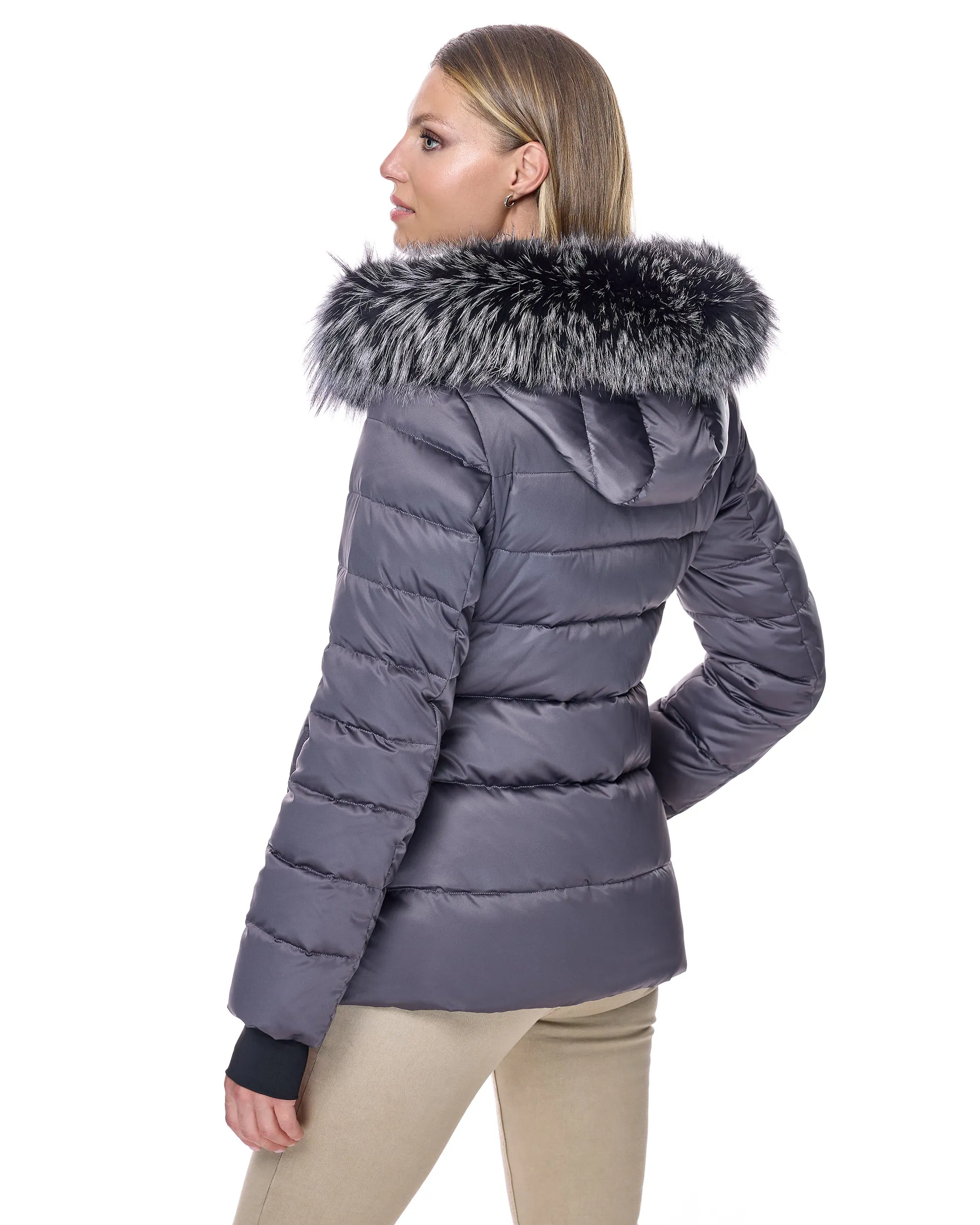 Polyester Jacket with Detachable Fox Trimmed Hood