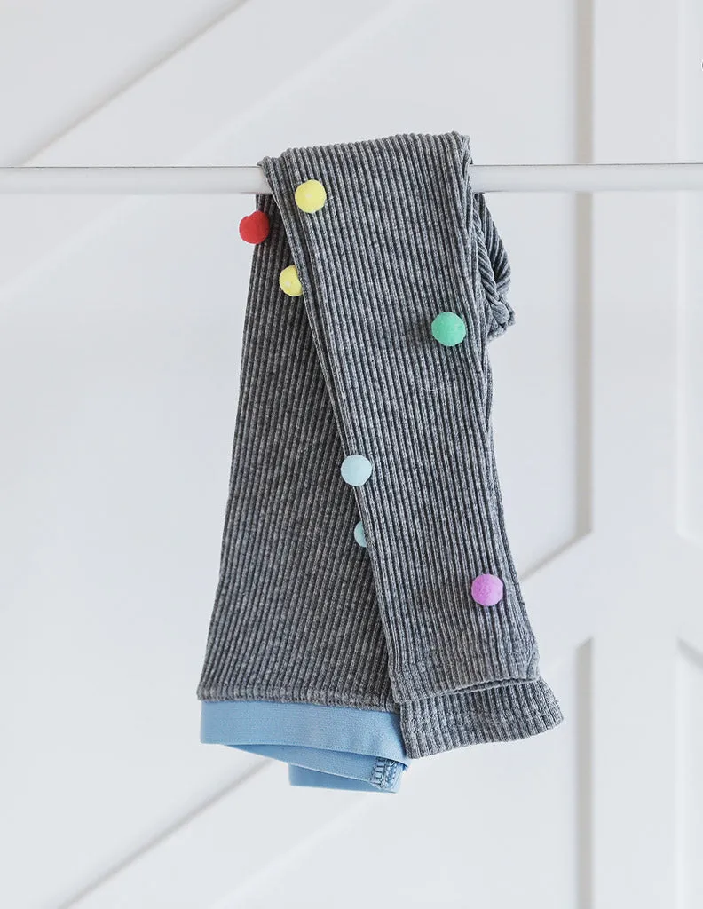 Pom-Pom Corded Leggings Grey