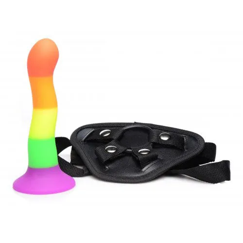 Proud Rainbow Silicone Dildo with Harness 7.2 Inch