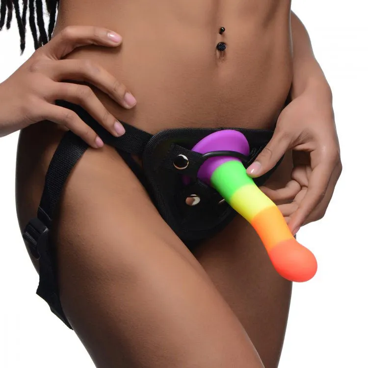Proud Rainbow Silicone Dildo with Harness 7.2 Inch
