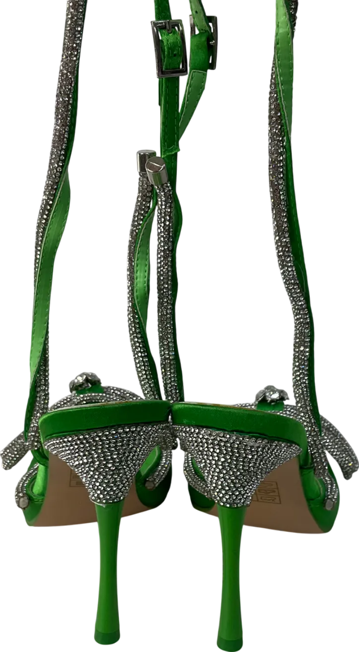 Public Desire Green Wrap Around Diamante Bow Pointed Toe High Heels UK 6 EU 39 👠