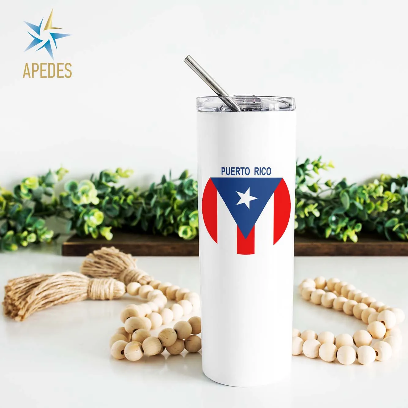 Puerto Rico Flag Stainless Steel Skinny Tumbler 20 OZ