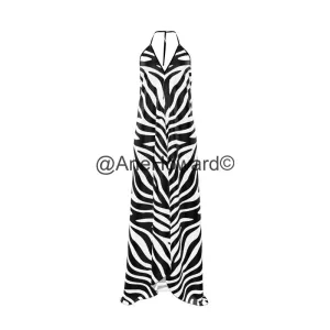 Pure Silk Halterneck Backless Dress Zebra