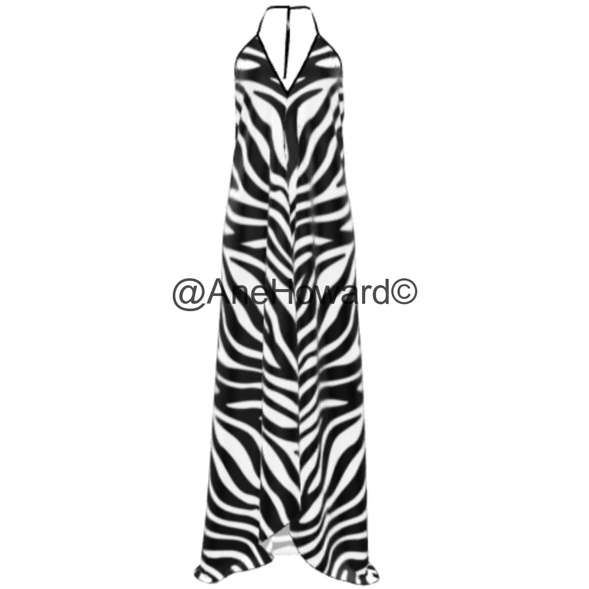 Pure Silk Halterneck Backless Dress Zebra