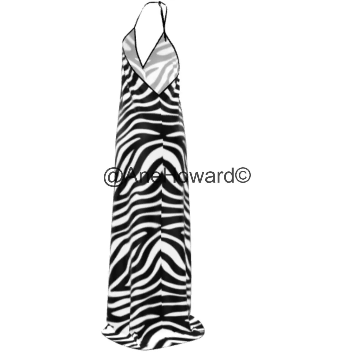 Pure Silk Halterneck Backless Dress Zebra