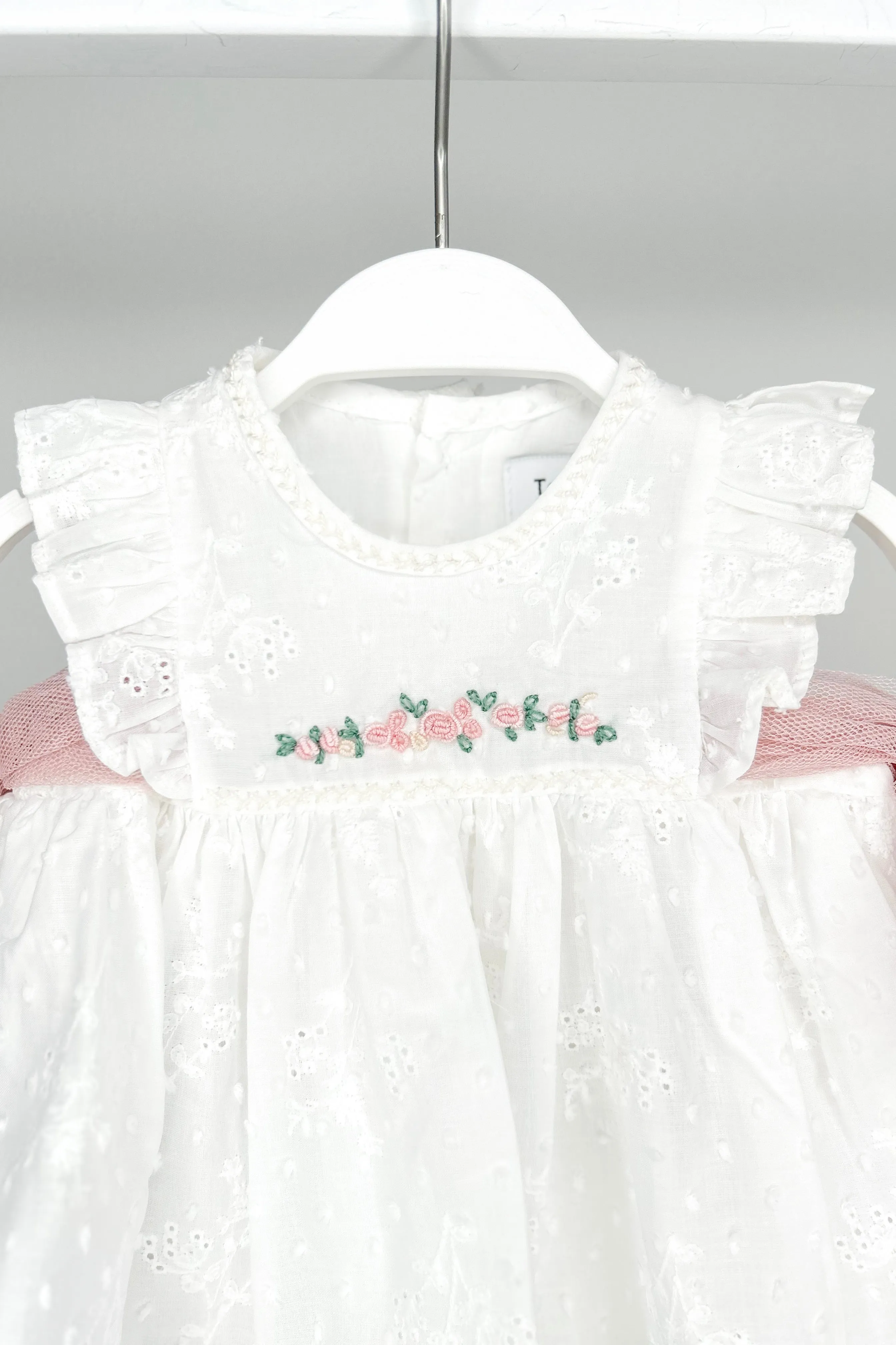 "Aubrielle" Ivory Floral Embroidered Tulle Bow Dress Set