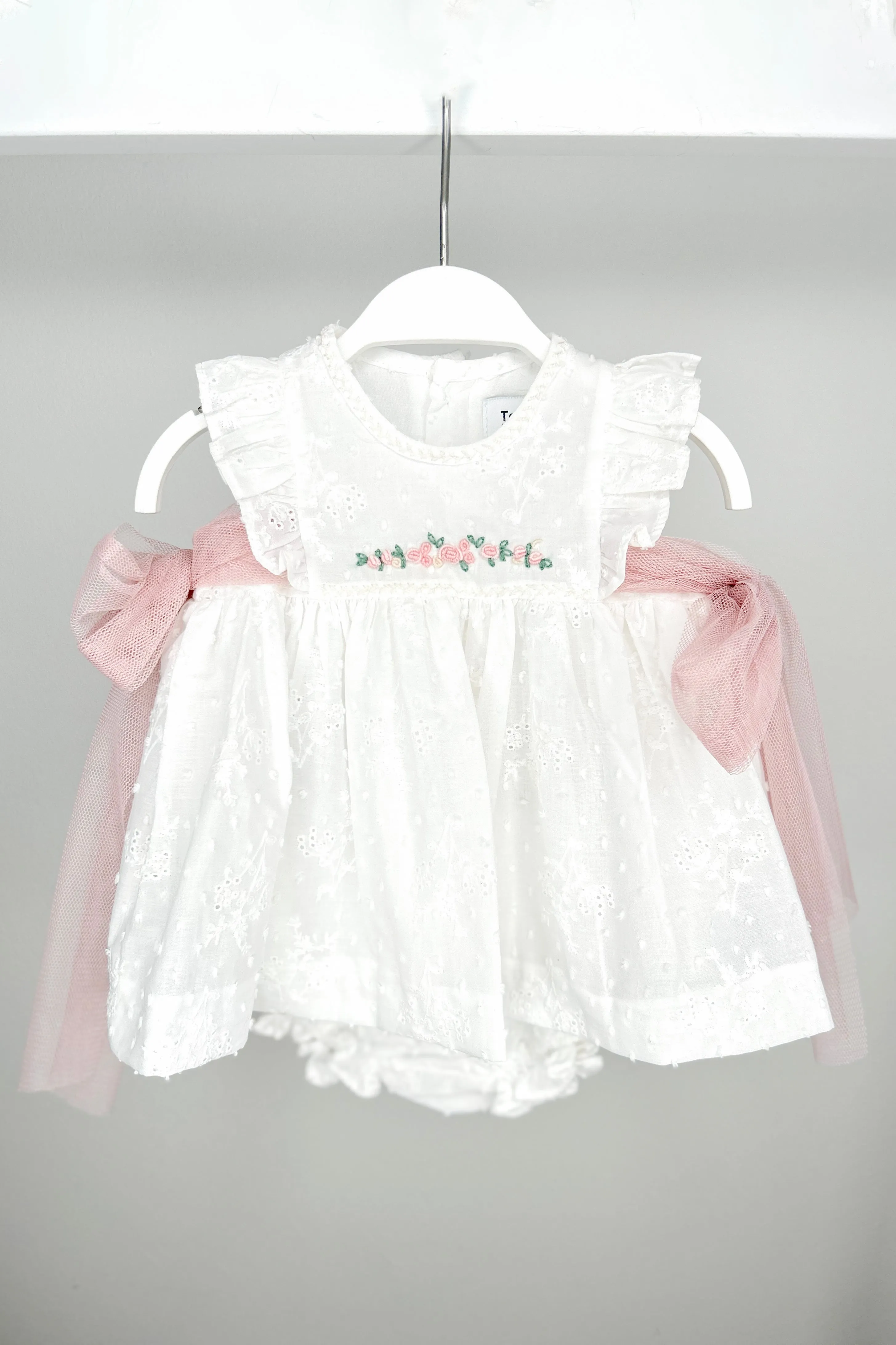 "Aubrielle" Ivory Floral Embroidered Tulle Bow Dress Set