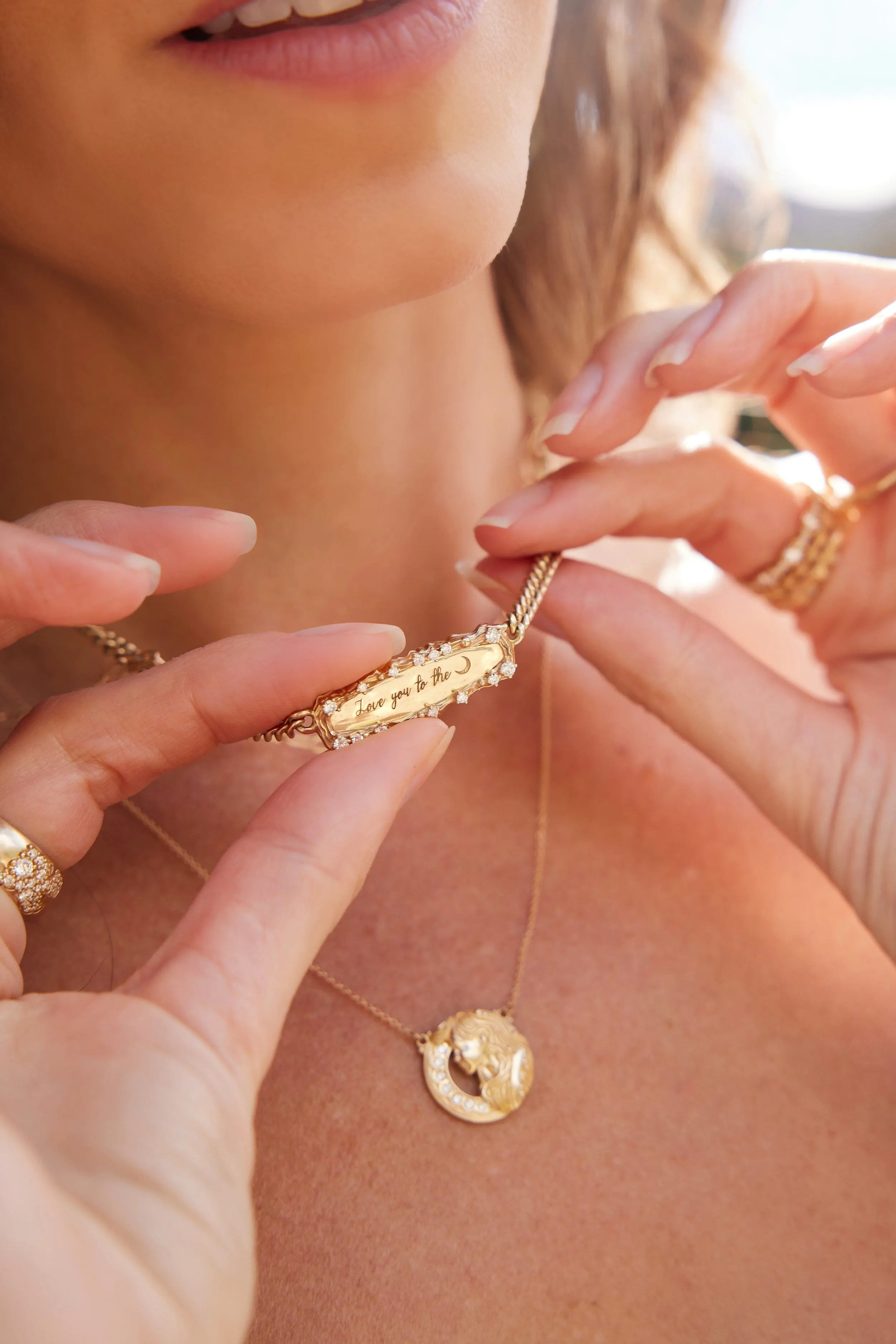 "Love You to the Moon" Diamond Bar Necklace