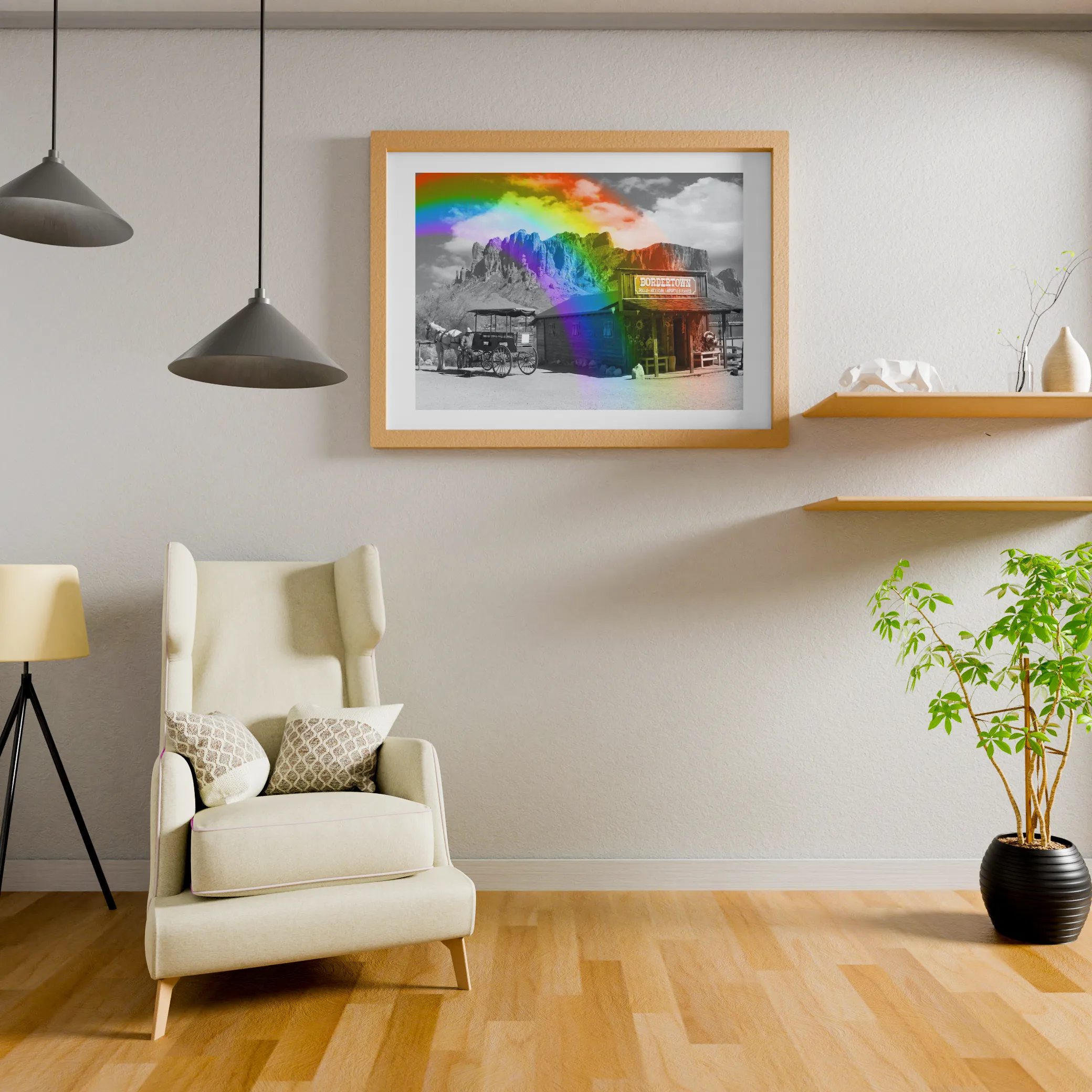 Rainbow in Bordertown Framed Print