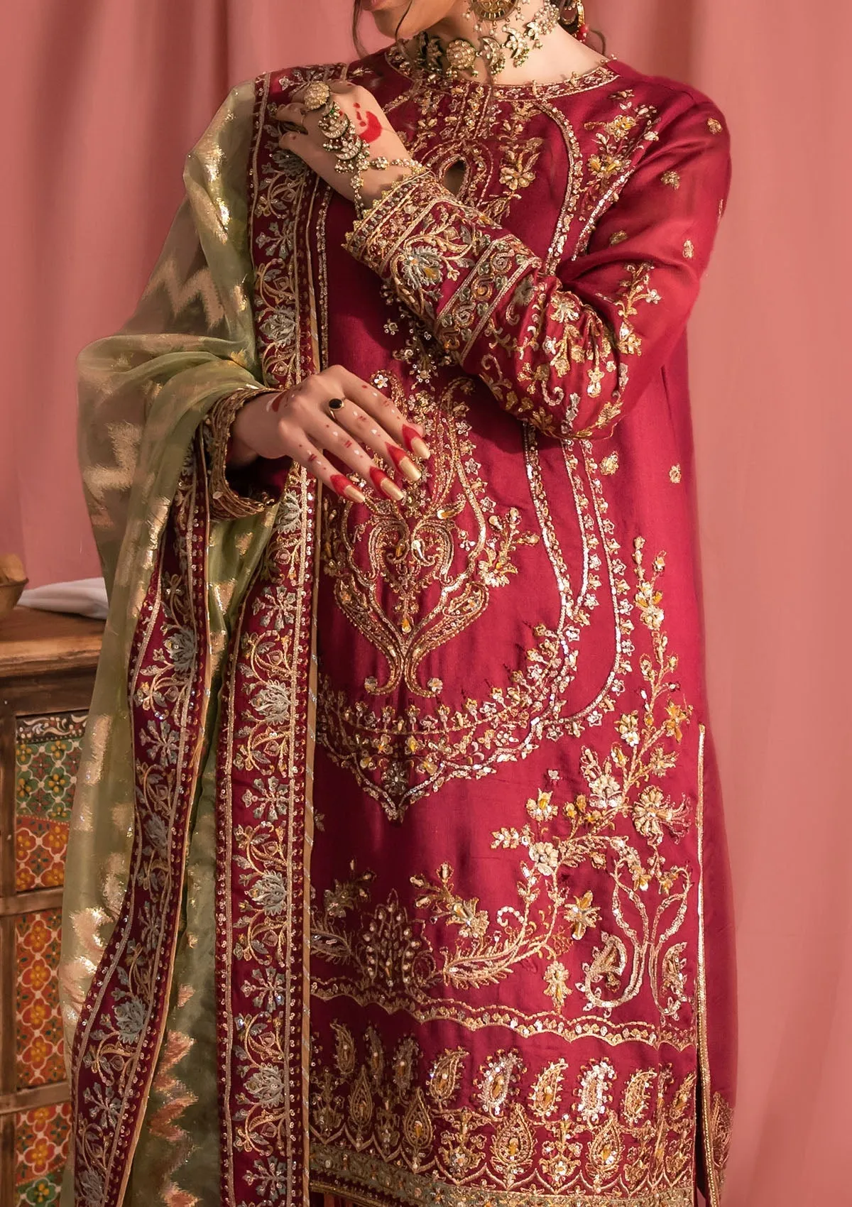 Raw Silk Kameez Trouser Style Pakistani Wedding Dress