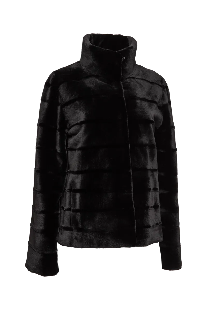 Reversible Horizontal Striped Sheared Mink Fur Jacket