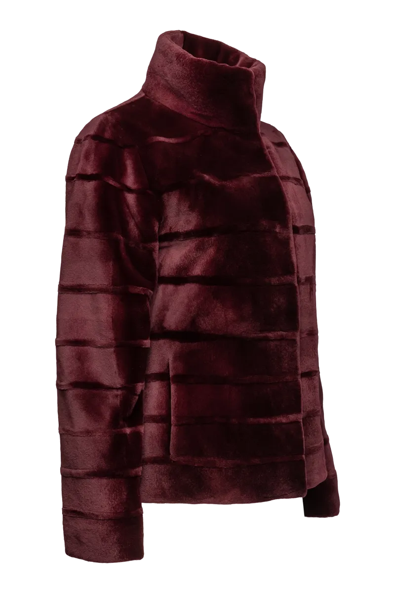 Reversible Horizontal Striped Sheared Mink Fur Jacket