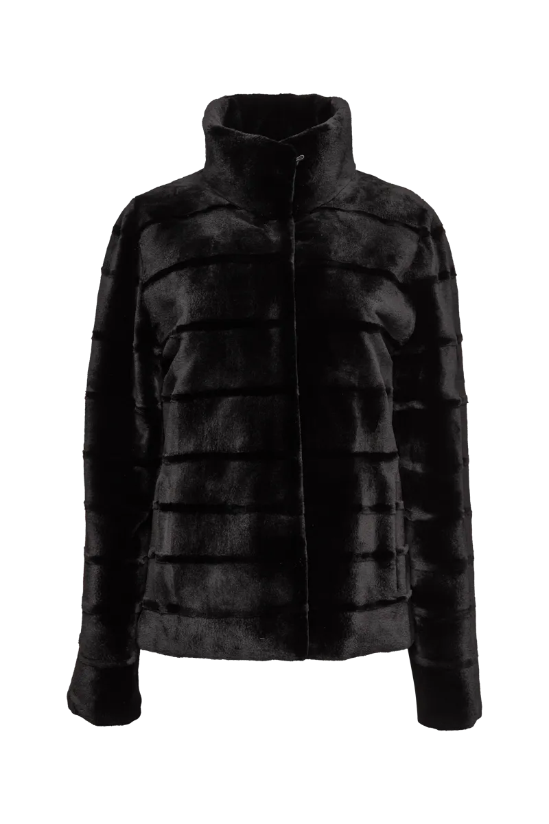 Reversible Horizontal Striped Sheared Mink Fur Jacket
