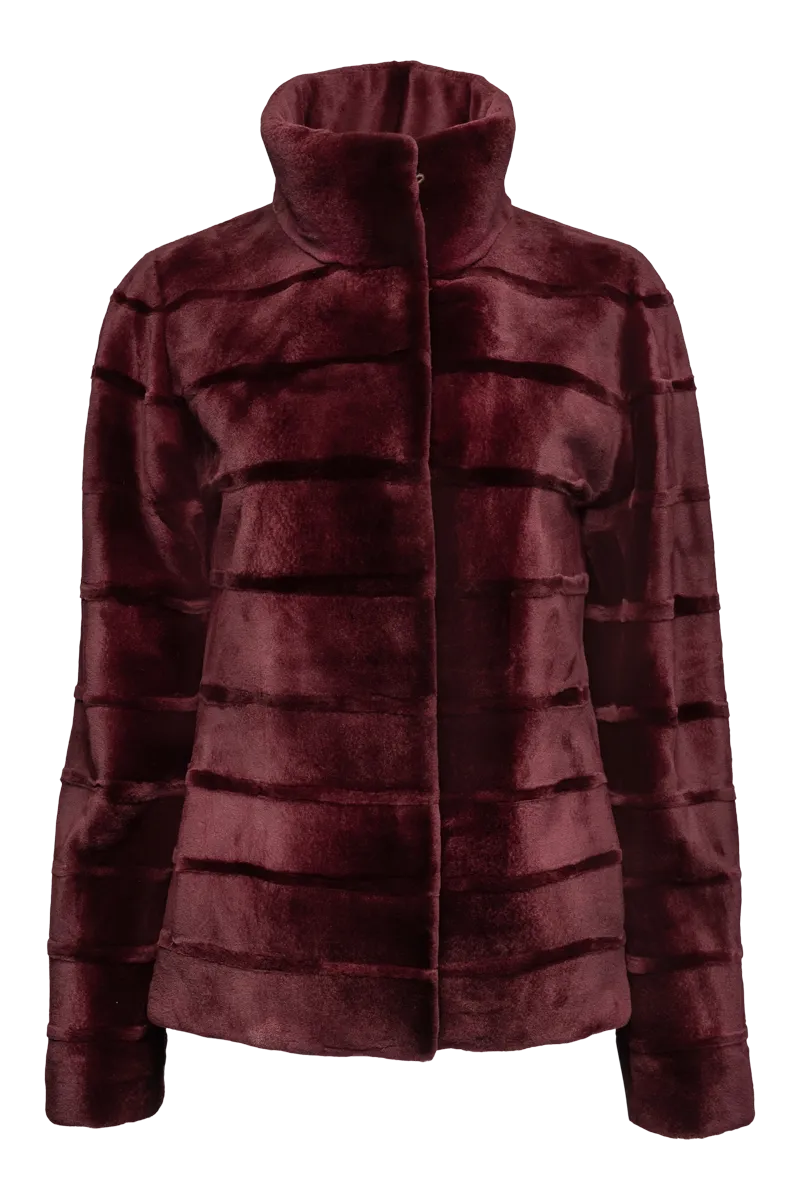 Reversible Horizontal Striped Sheared Mink Fur Jacket