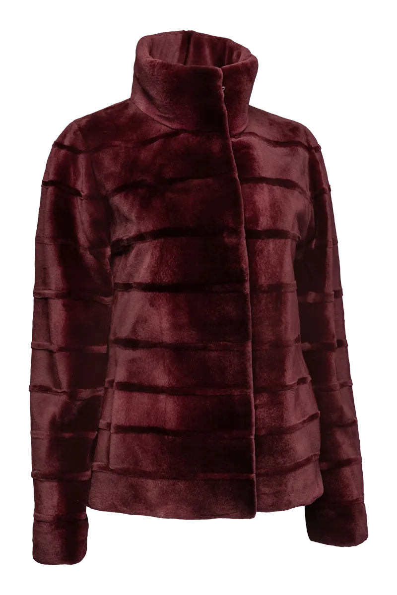 Reversible Horizontal Striped Sheared Mink Fur Jacket