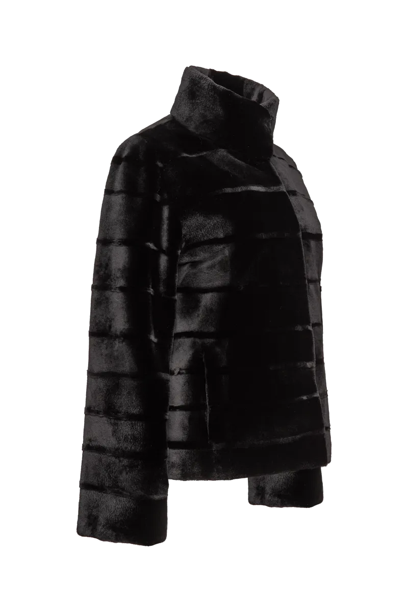 Reversible Horizontal Striped Sheared Mink Fur Jacket
