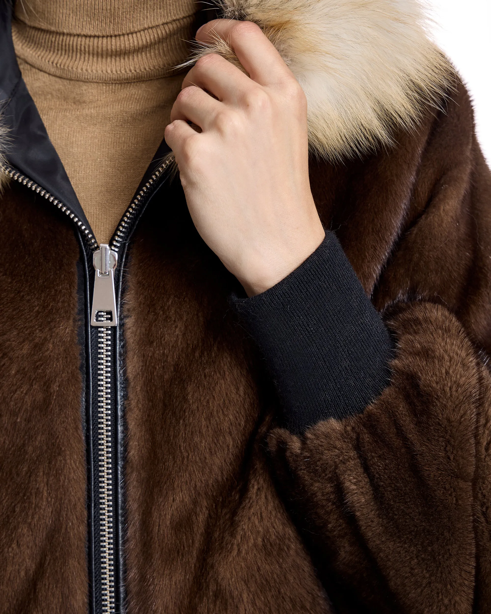 Reversible Mink Jacket with Fox Trimmed Hood