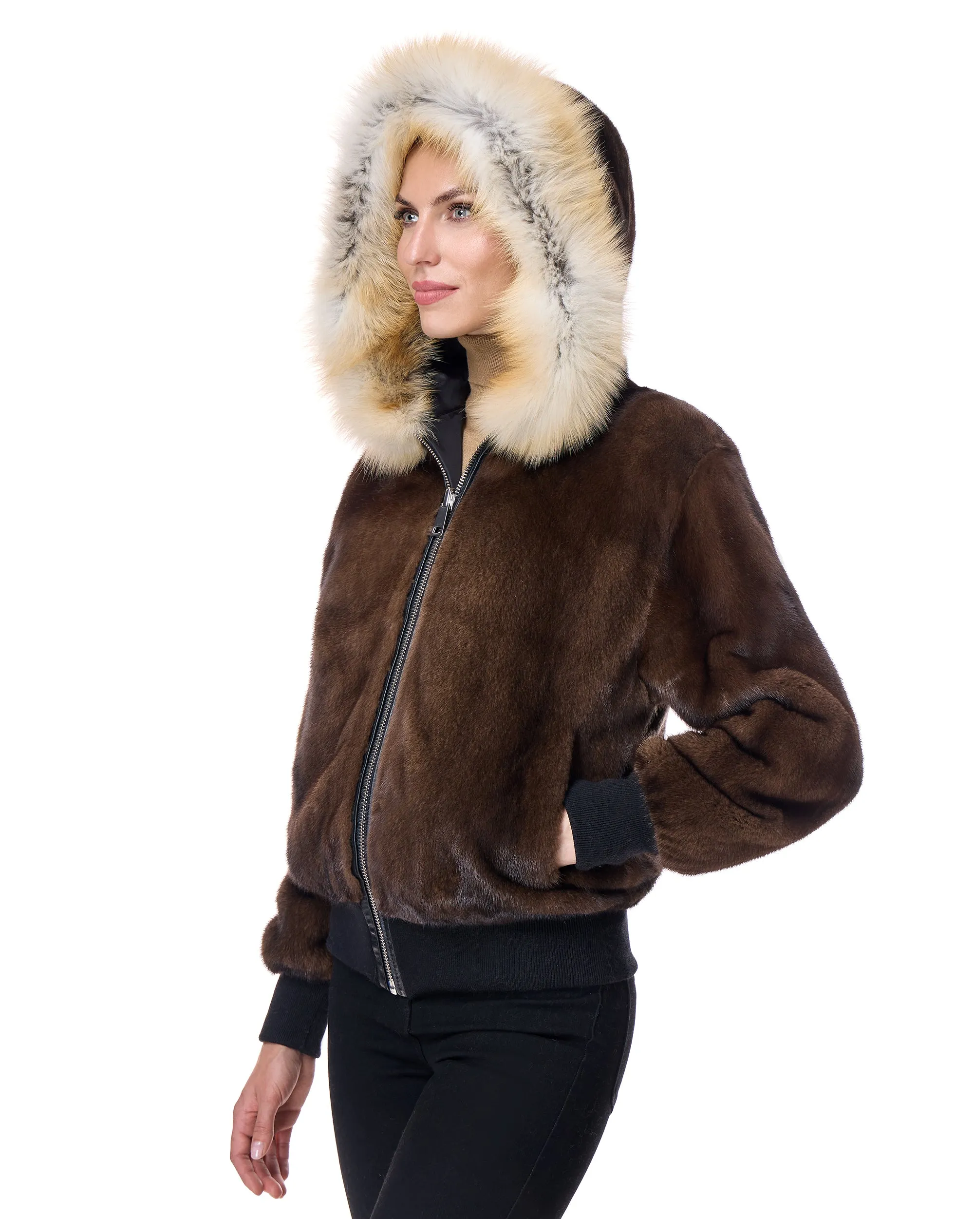 Reversible Mink Jacket with Fox Trimmed Hood