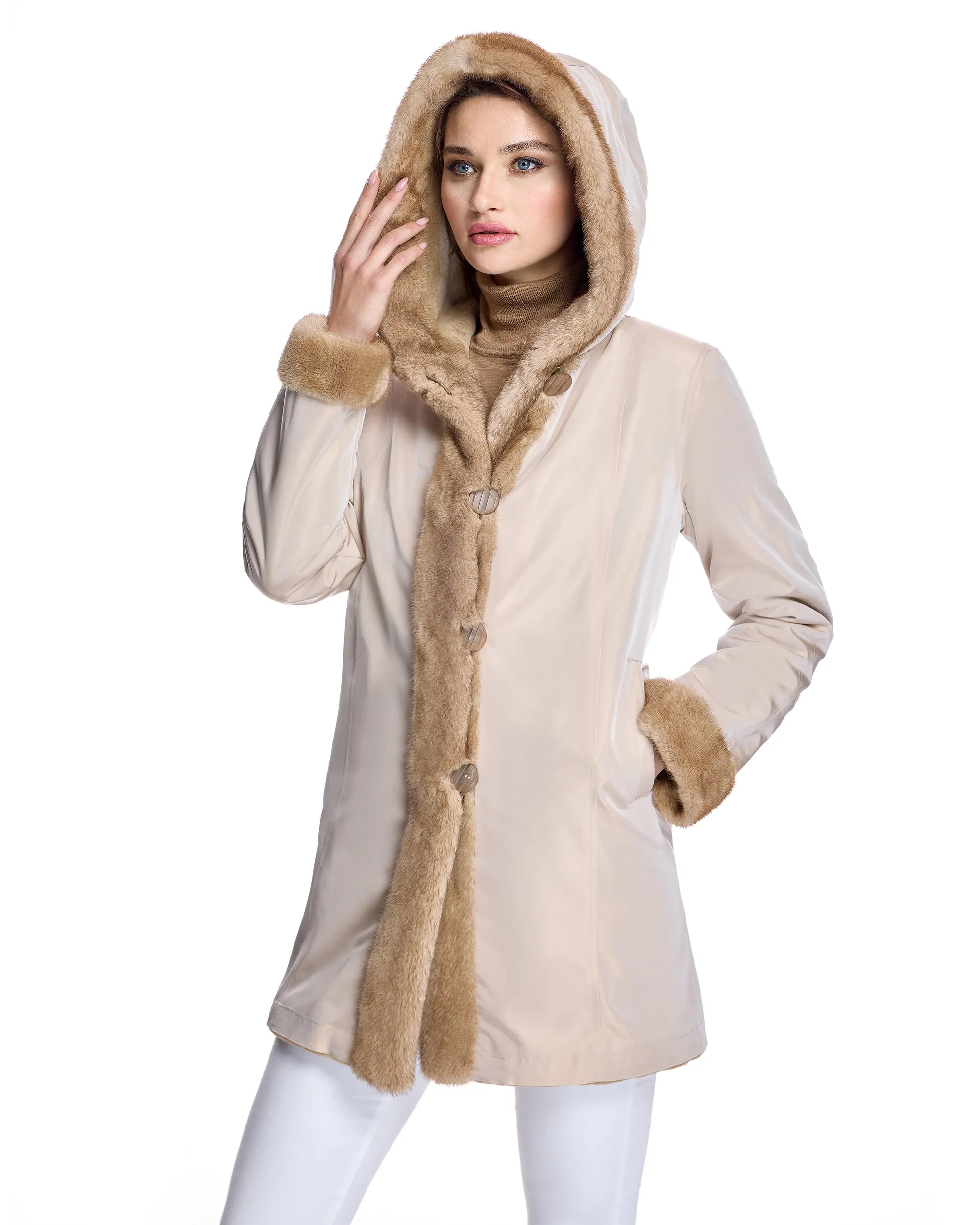 Reversible Sheared Mink Jacket with Hood