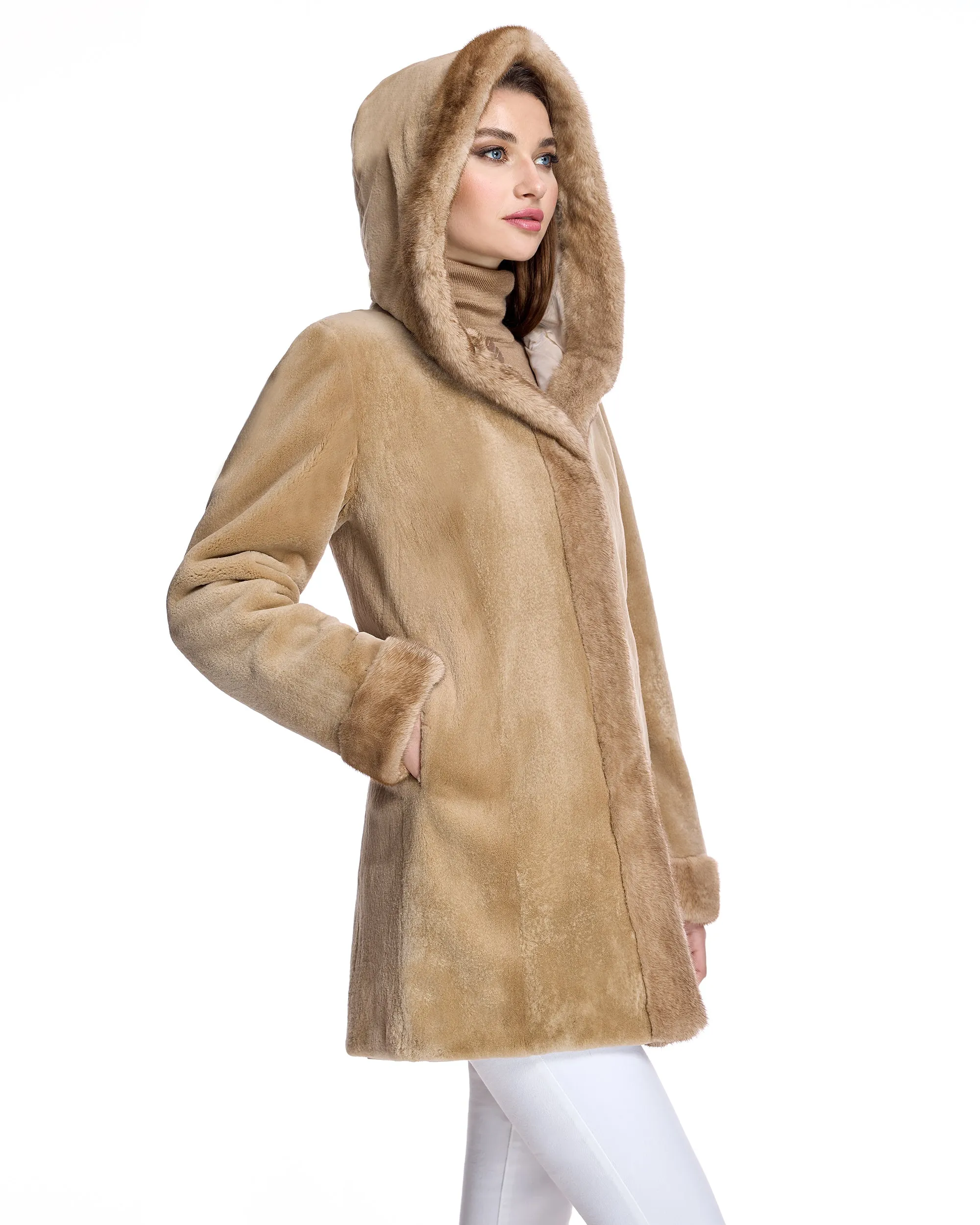 Reversible Sheared Mink Jacket with Hood