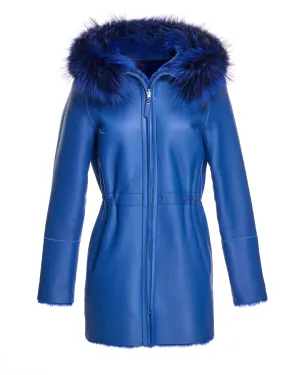 Reversible Shearling Lamb Jacket with Fox Trimmed Hood