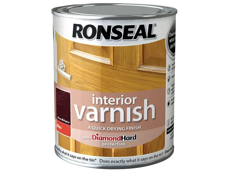 Ronseal Interior Varnish Quick Dry Gloss Deep Mahogany 250Ml