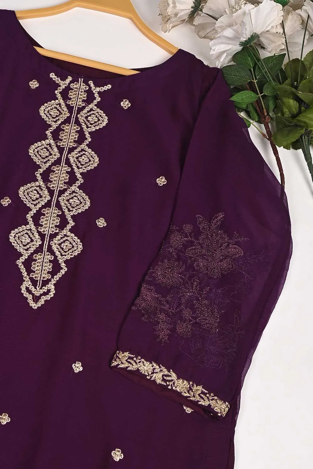 RTW-163-Purple - 3Pc Stitched Chiffon Embroidered Dress