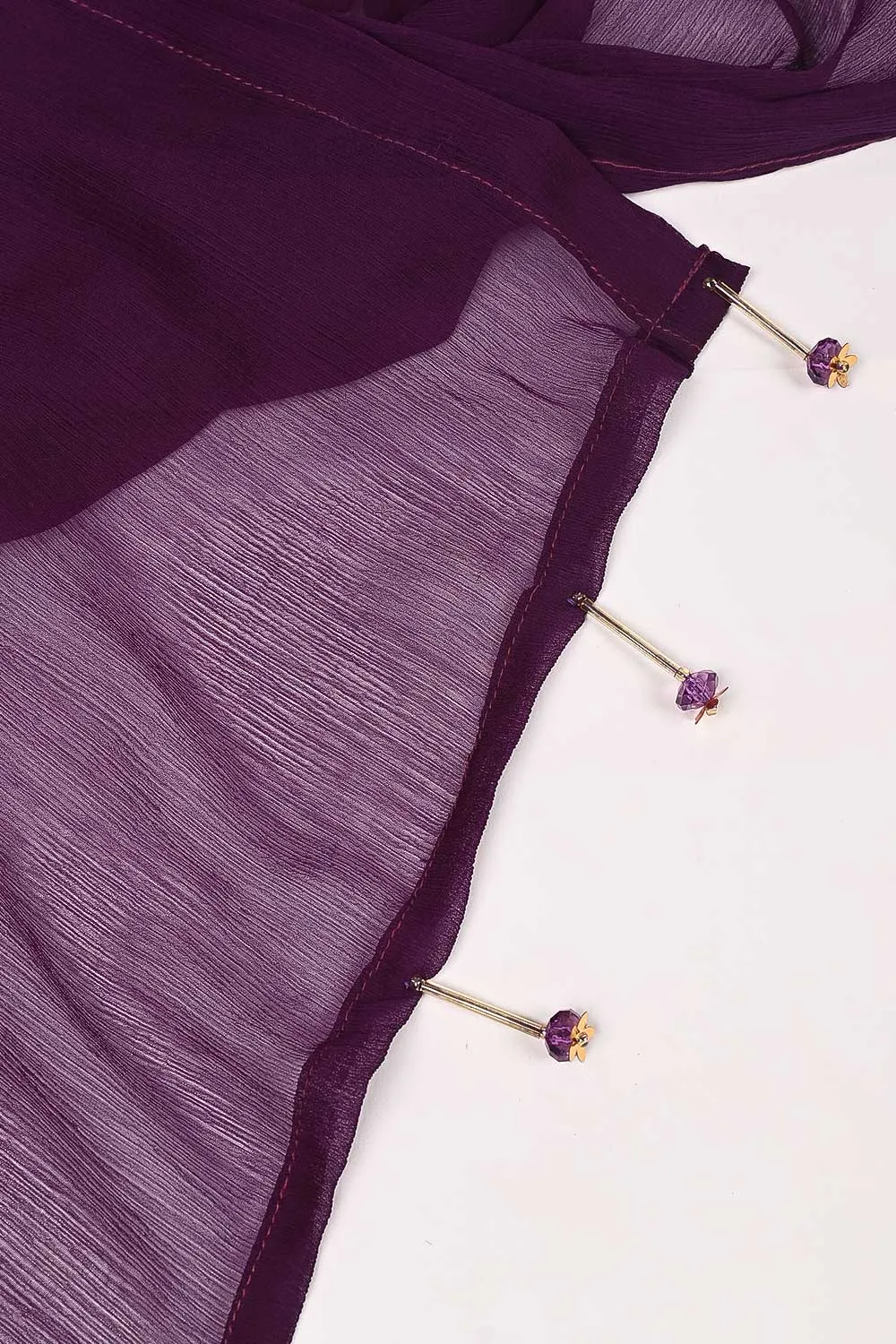 RTW-163-Purple - 3Pc Stitched Chiffon Embroidered Dress