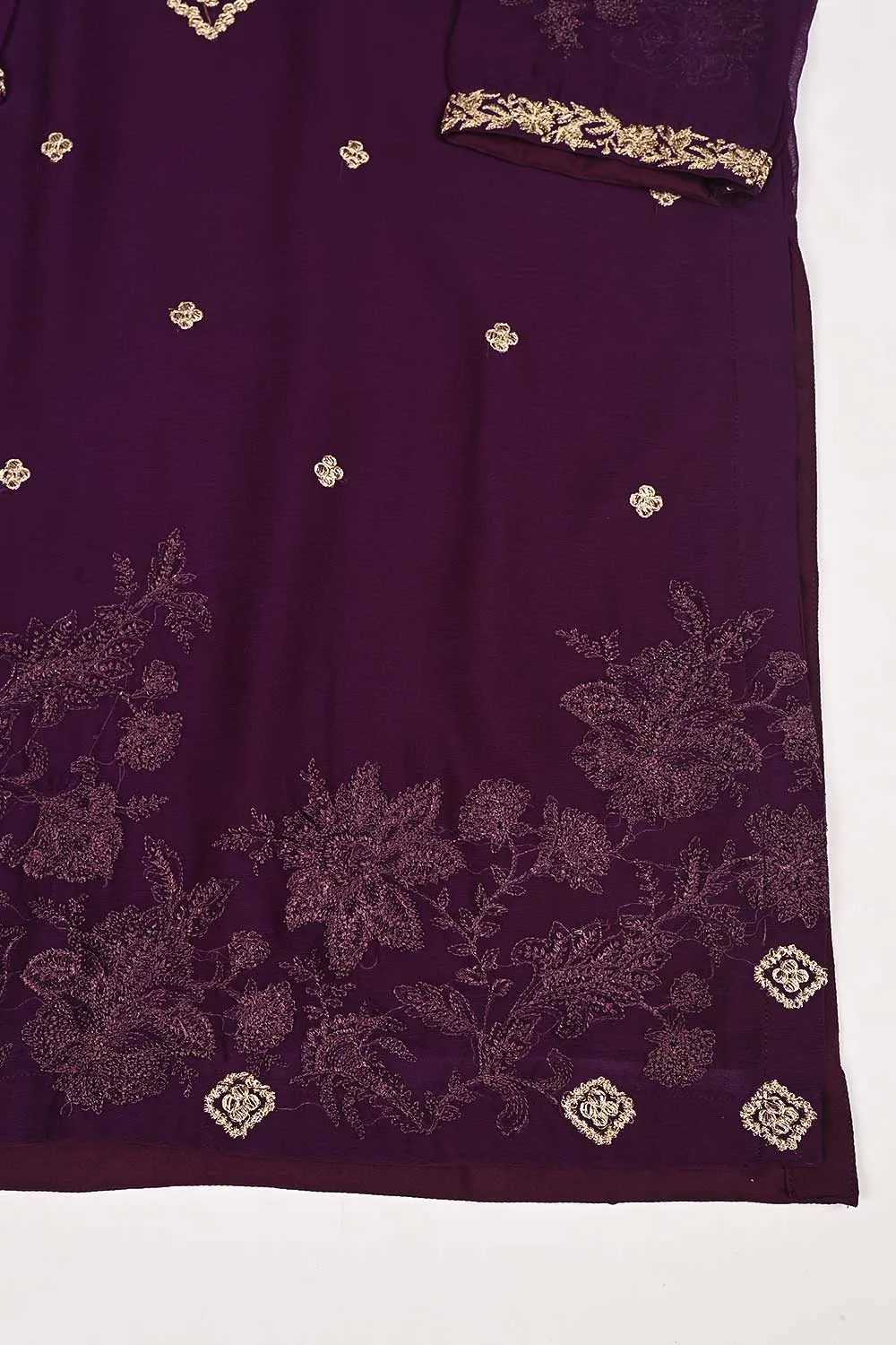 RTW-163-Purple - 3Pc Stitched Chiffon Embroidered Dress