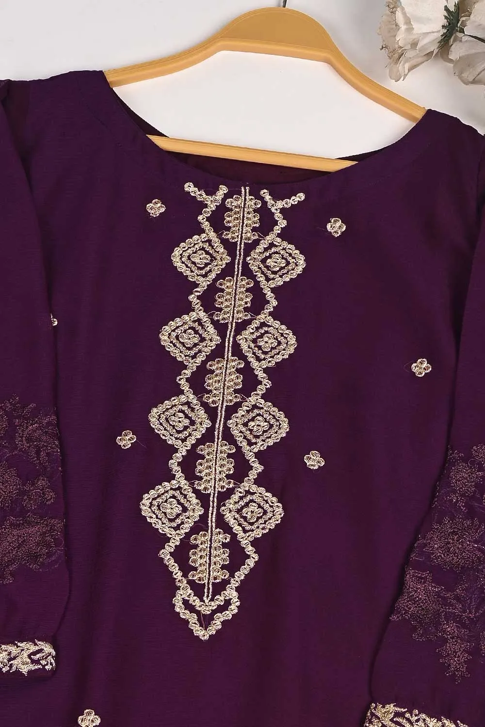 RTW-163-Purple - 3Pc Stitched Chiffon Embroidered Dress