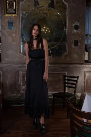 Ruffle Hem Habotai Silk Slip Dress