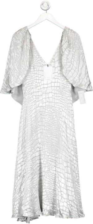 Safiyaa Grey Statement Sleeve Silk Blend Dress UK 8