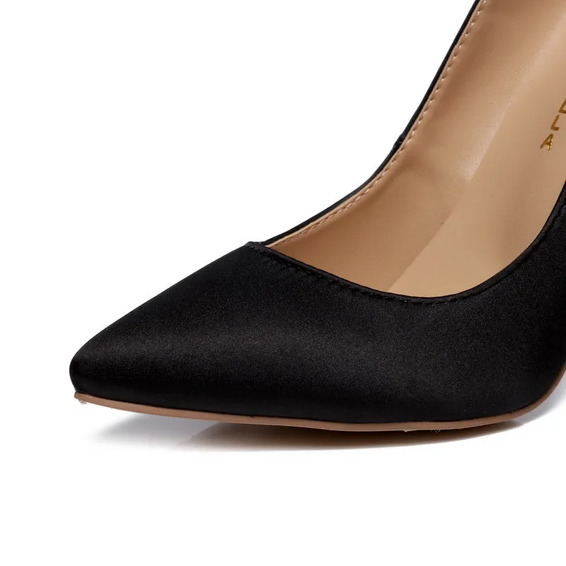 Satin Gold mental snake heel dress shoe unique genuine leather pointed toe high heeled pumps
