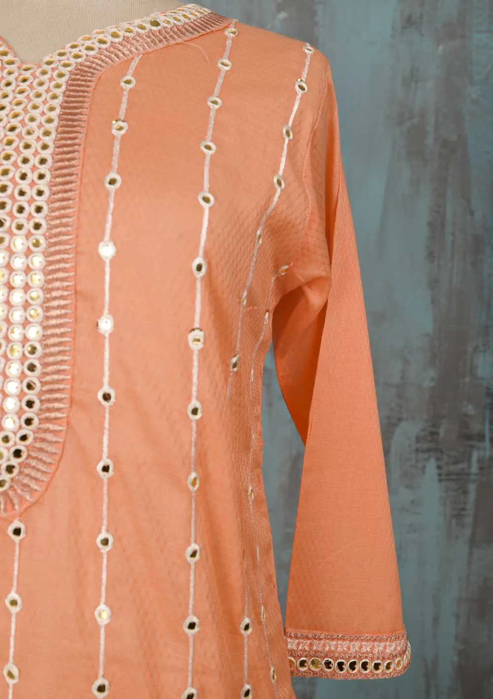 SEC-2F-Peach - 3Pc Stitched Cotton Embroidered Dress