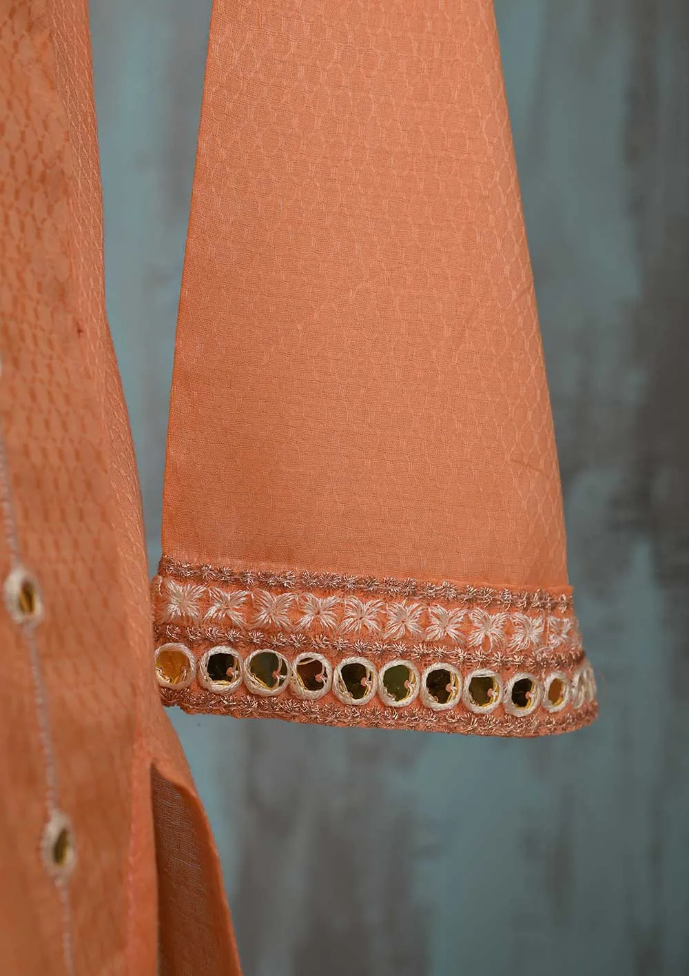 SEC-2F-Peach - 3Pc Stitched Cotton Embroidered Dress