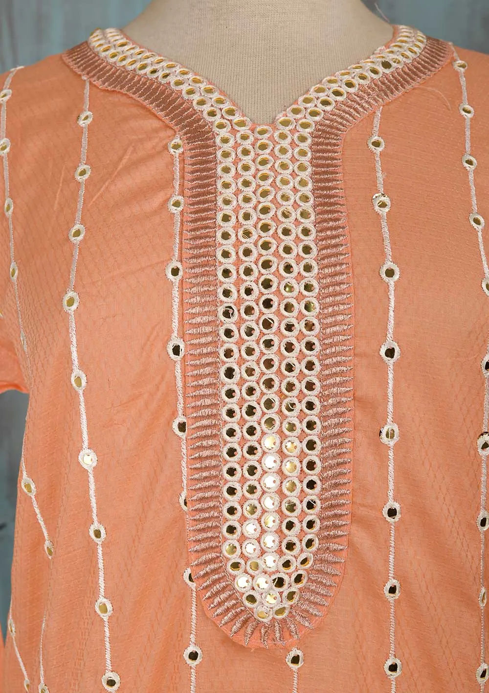 SEC-2F-Peach - 3Pc Stitched Cotton Embroidered Dress