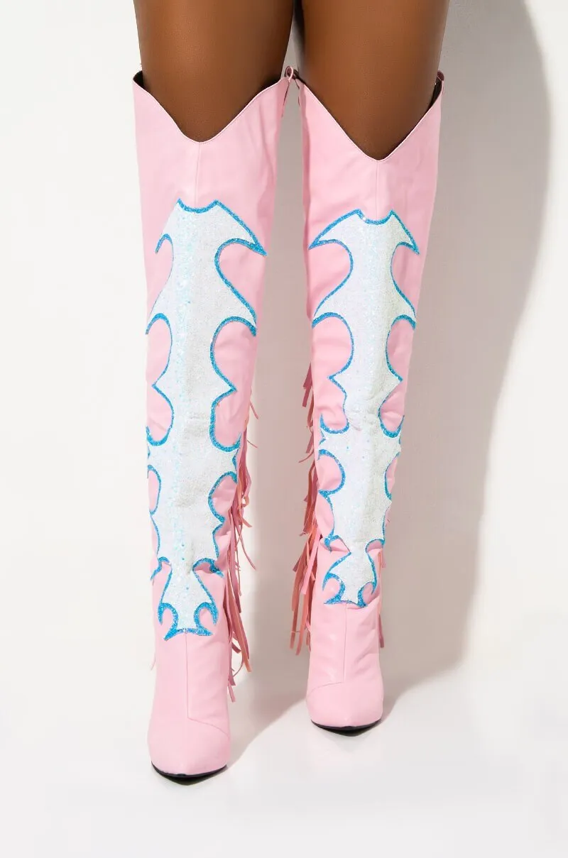 Sexy  Pink Fringe Over The Knee Boots