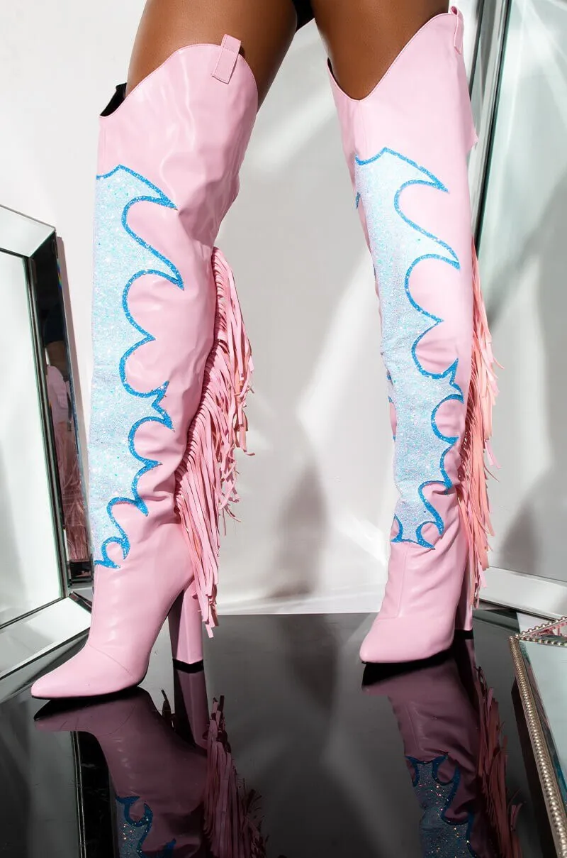 Sexy  Pink Fringe Over The Knee Boots