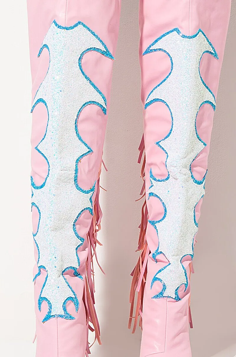 Sexy  Pink Fringe Over The Knee Boots
