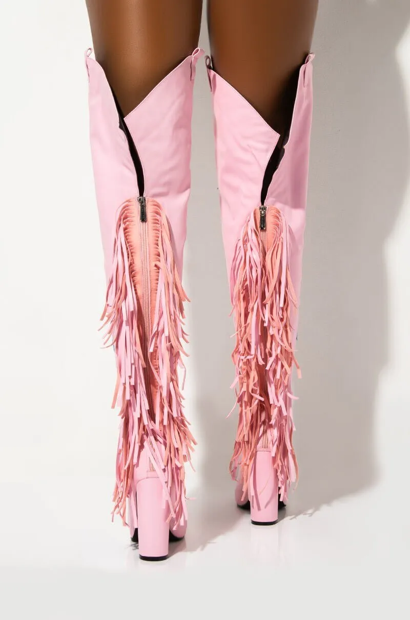 Sexy  Pink Fringe Over The Knee Boots
