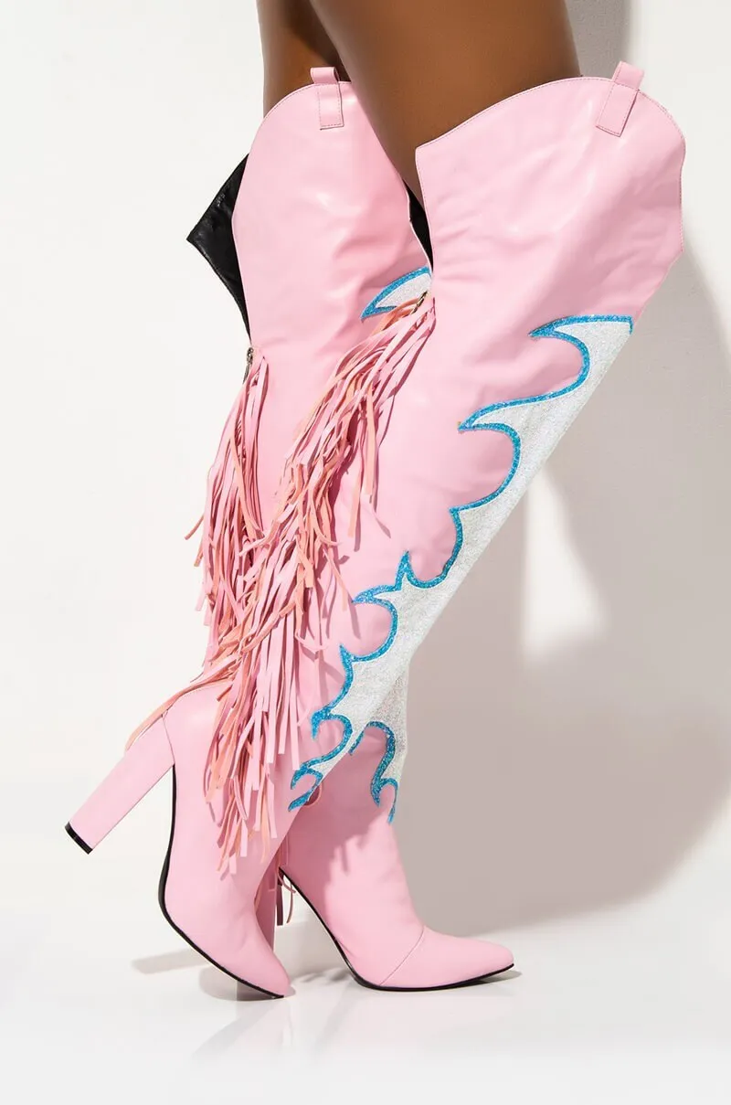 Sexy  Pink Fringe Over The Knee Boots