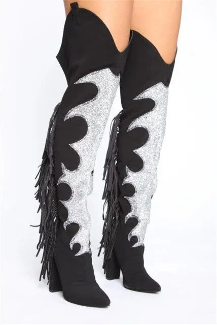 Sexy  Pink Fringe Over The Knee Boots
