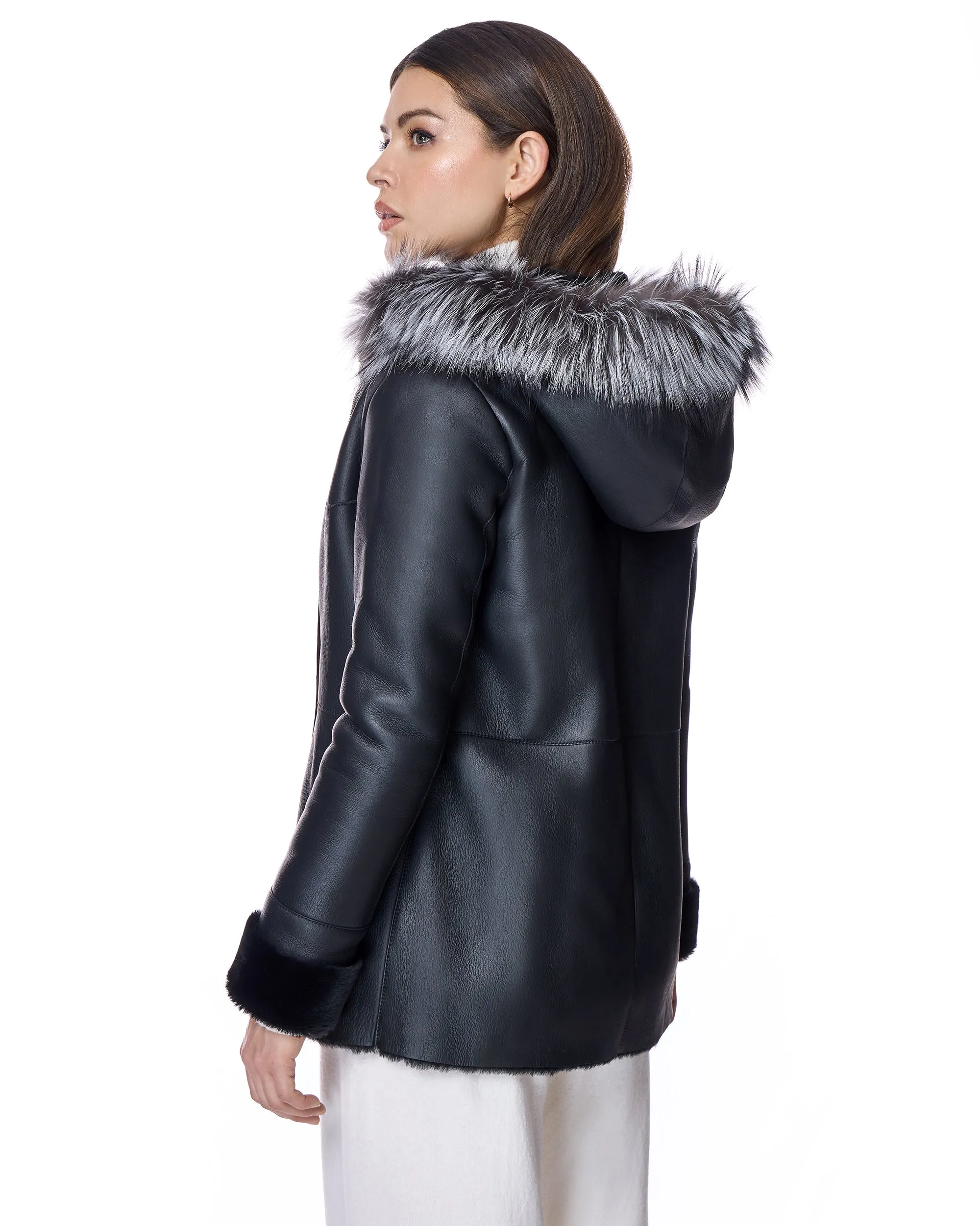 Shearling Lamb Jacket With Fox Trimmed Hood