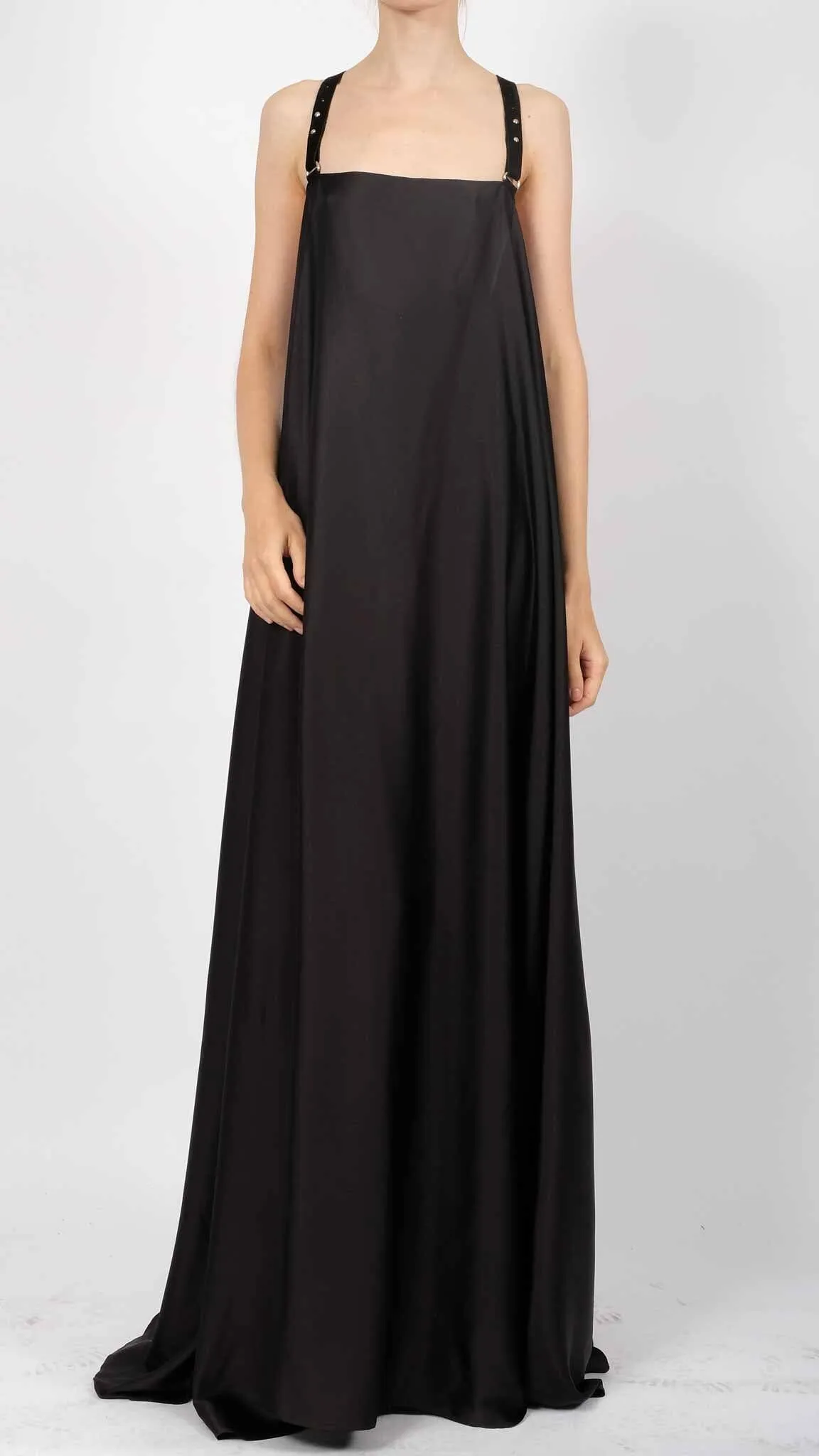 Silk Dress with Leather Straps Maxi