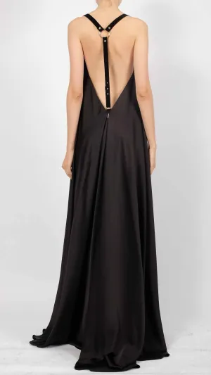 Silk Dress with Leather Straps Maxi