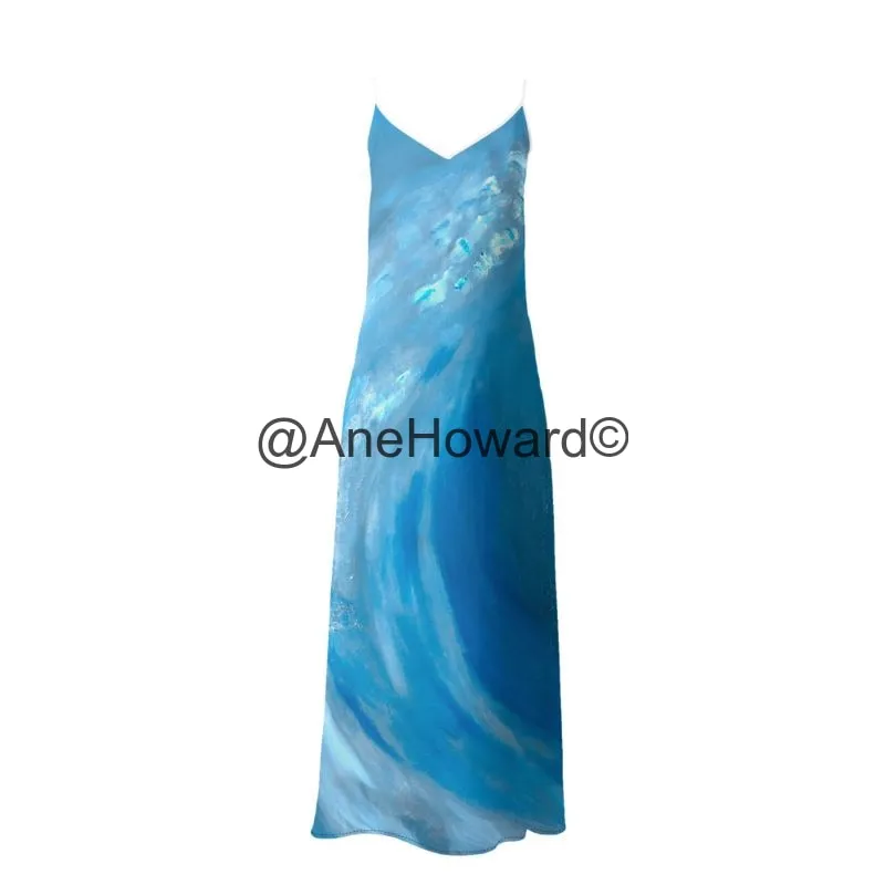 Silk Slip Dress Blue Wave