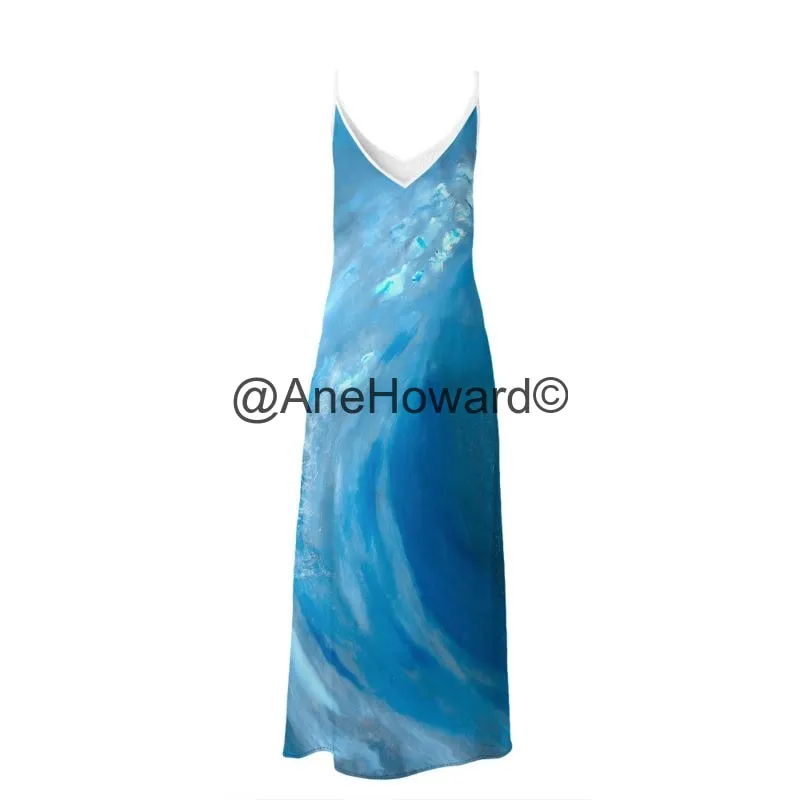 Silk Slip Dress Blue Wave